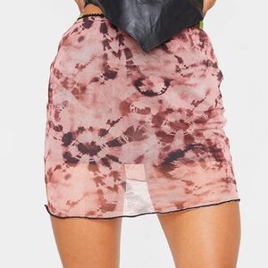 Pretty Little Thing Pink Tie Dye Mesh Mini Skirt With Lettuce Hem